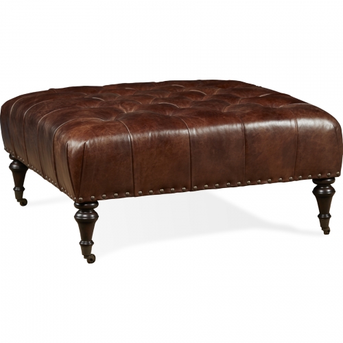 Dillon Cocktail Ottoman in Tufted Chocolate Brown Top Grain Leather